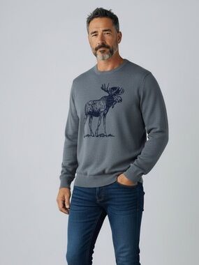 GUC Nordstrom 1901 Men’s Gray Crewneck Sweater with Moose Sz. L